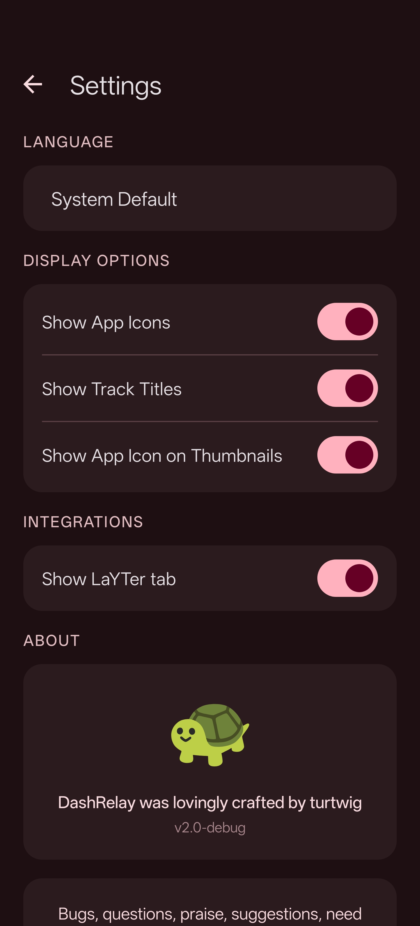 App selection screen