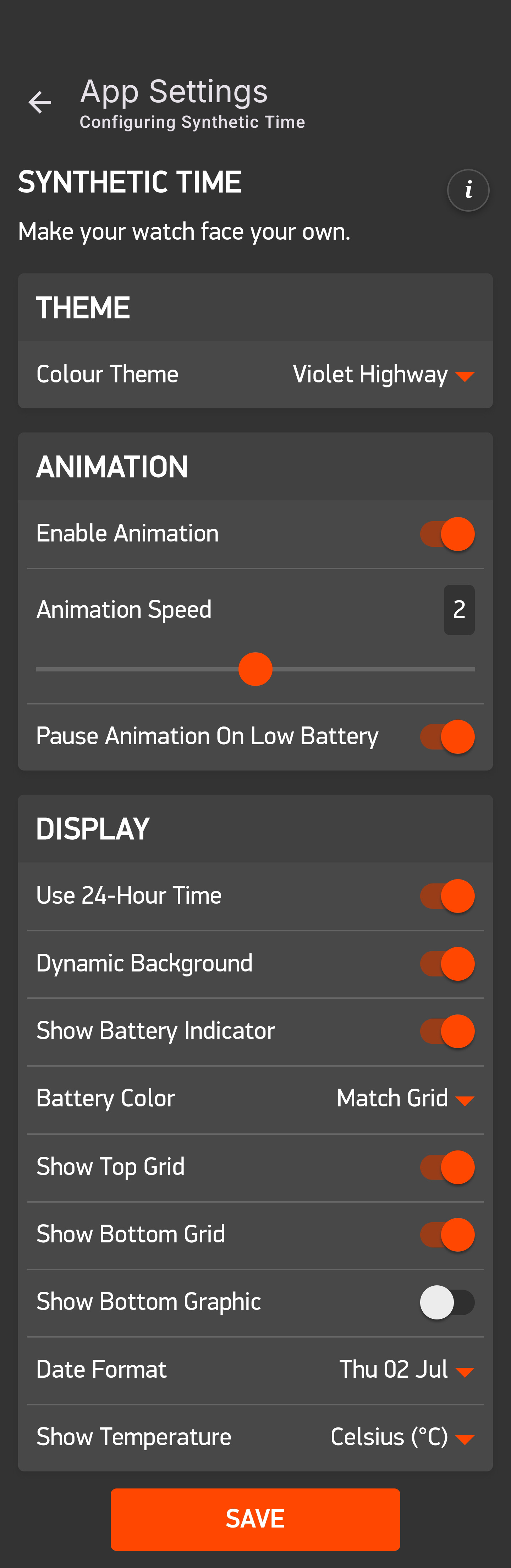 Synthetic Time configuration screenshot